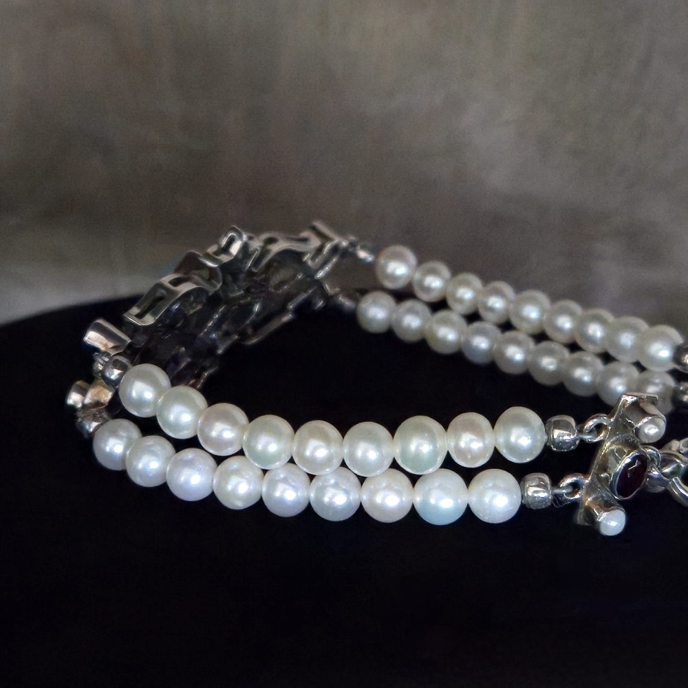 Nicky Butler 925 Sterling Silver Turquoise Pearl Garnet Topaz Designer Bracelet - Picture 5 of 16